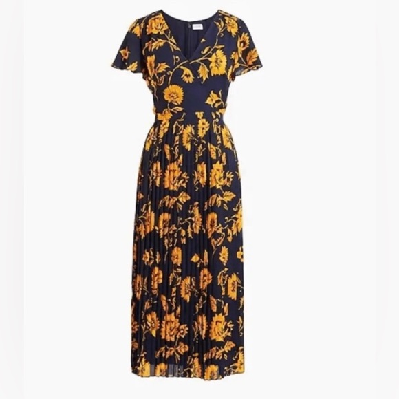 J. Crew pleated faux wrap navy and golden dress - Picture 6 of 6